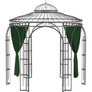 Eleo Pavillon mit dunkelgrünen Vorhängen aus Polyester, 2er-Set.