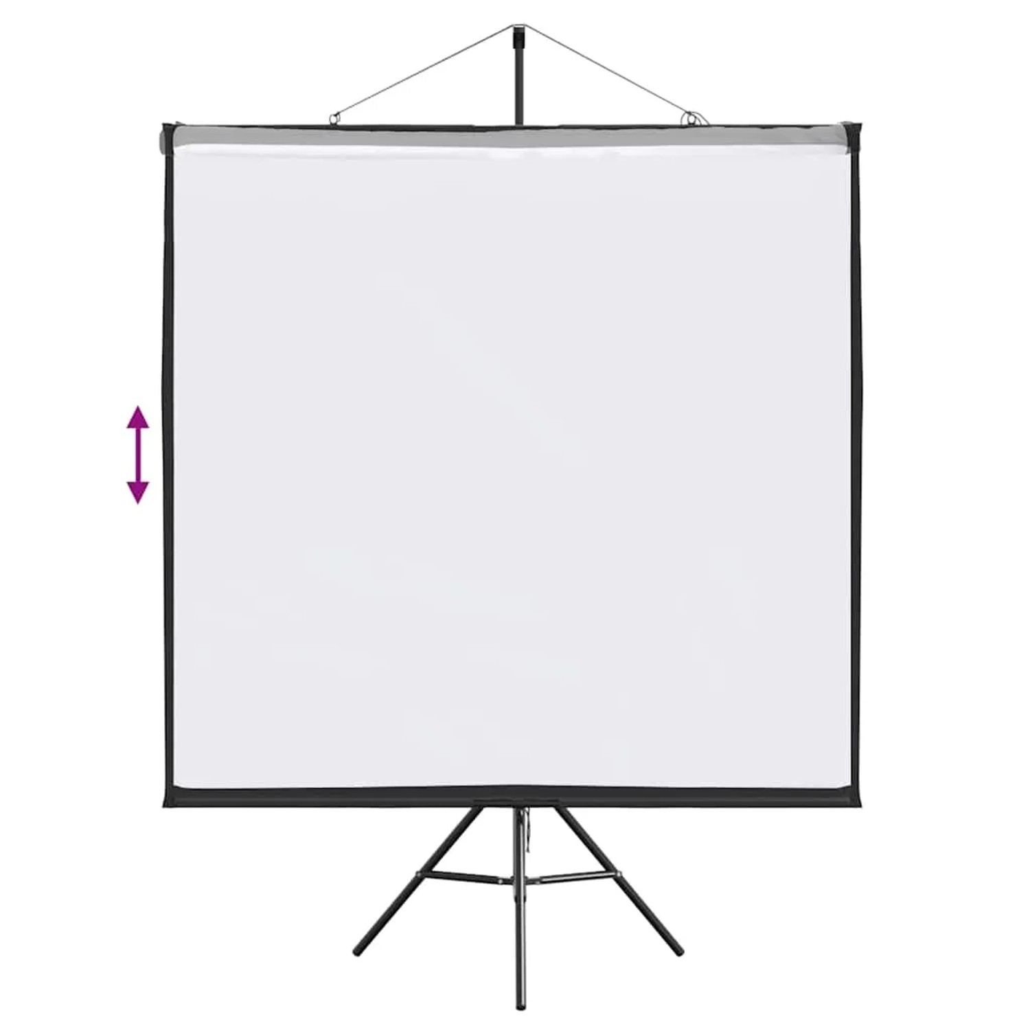 Weiße Projektionsleinwand 72 Zoll mit schwarzem Stativ, 1:1 Format. Ideal für Heimkino & Präsentationen.