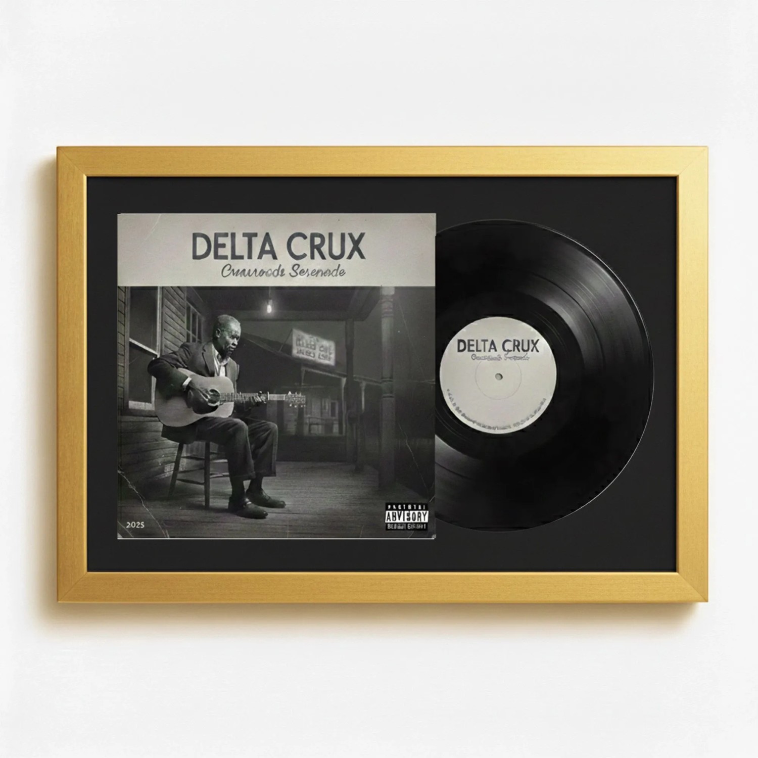 K-Möbel Schallplatten Rahmen Gold 40x60cm mit Schwarzem Passepartout für Vinyl & Cover