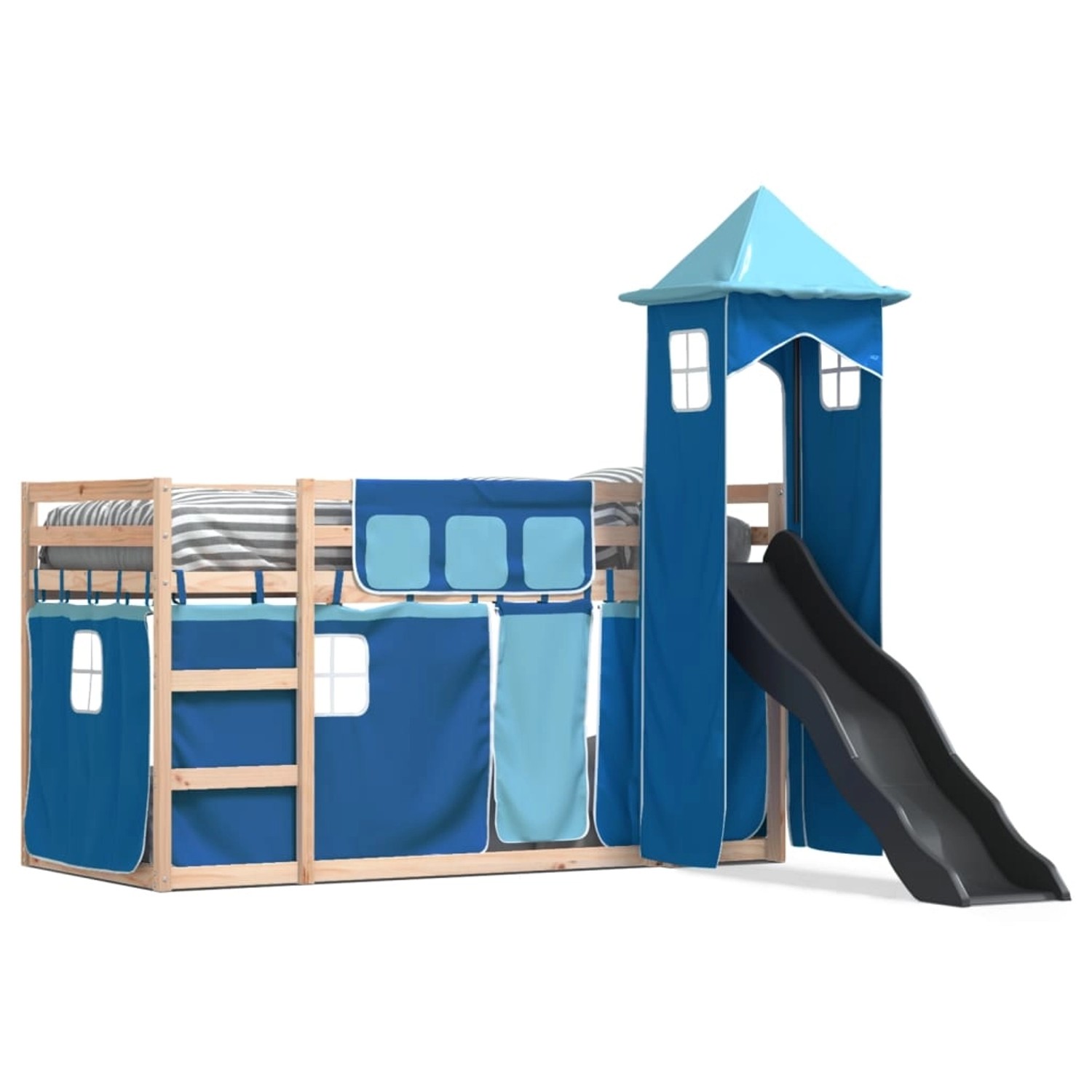 vidaXL Etagenbett mit Rutsche und Gardinen Blau 80x200 cm2101531 günstig online kaufen