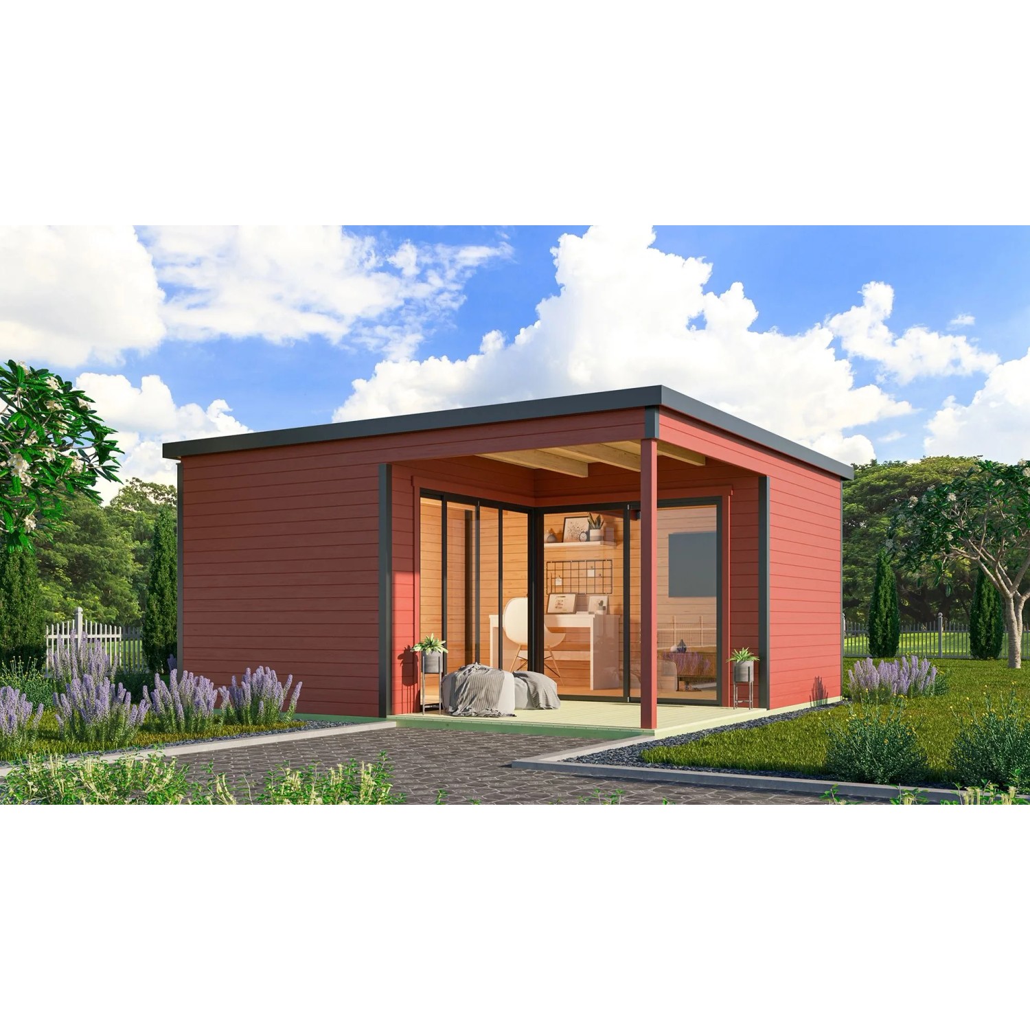 Thumbnail - Lasita Gartenhaus Domeo 6 Loggia 500 cm x 500 cm Schwedenrot