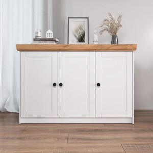 Homestyle4u Kommode Sideboard Eiche Matt Weiß Holz Massiv Schrank 134 cm