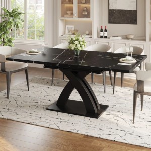 Merax Esstisch 120x160x80x76 cm Schwarz Holz Ausziehbar 6 Personen