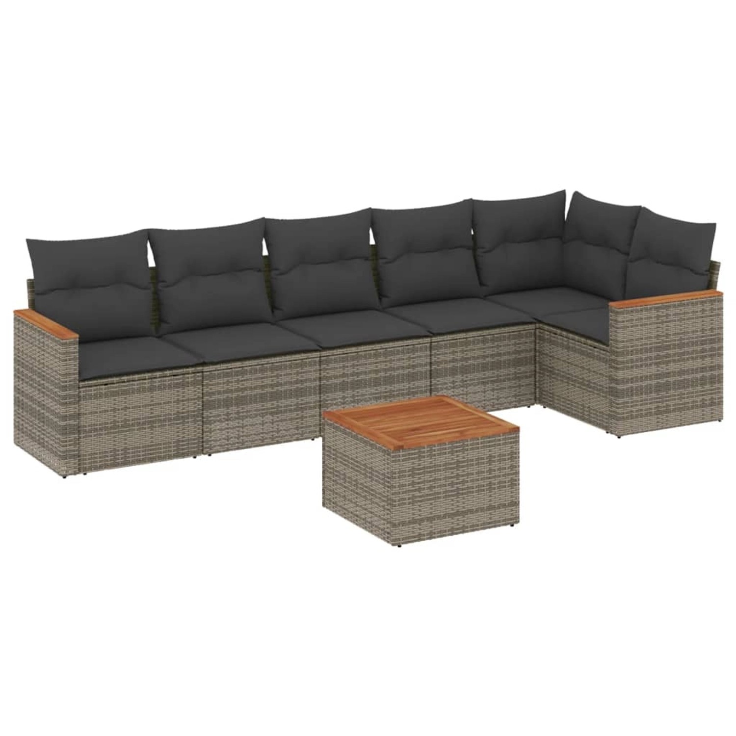 vidaXL 7-Tlg Garten-Sofagarnitur mit Kissen Grau Poly Rattan 3258399