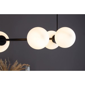 Eco-Light Pendelleuchte Pluto, 6-flammig, schwarz, mit runden, weißen Lampenschirmen.