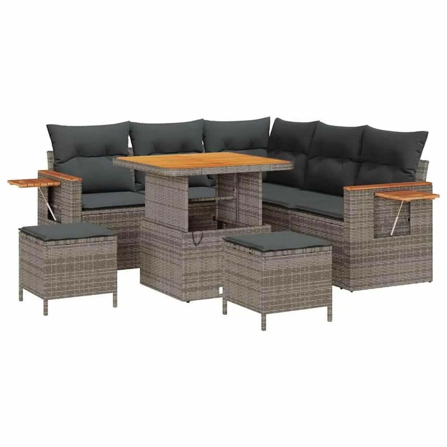 vidaXL Gartensofa-Set mit Kissen 9 Stk Grau Poly-Rattan 3365123 günstig online kaufen