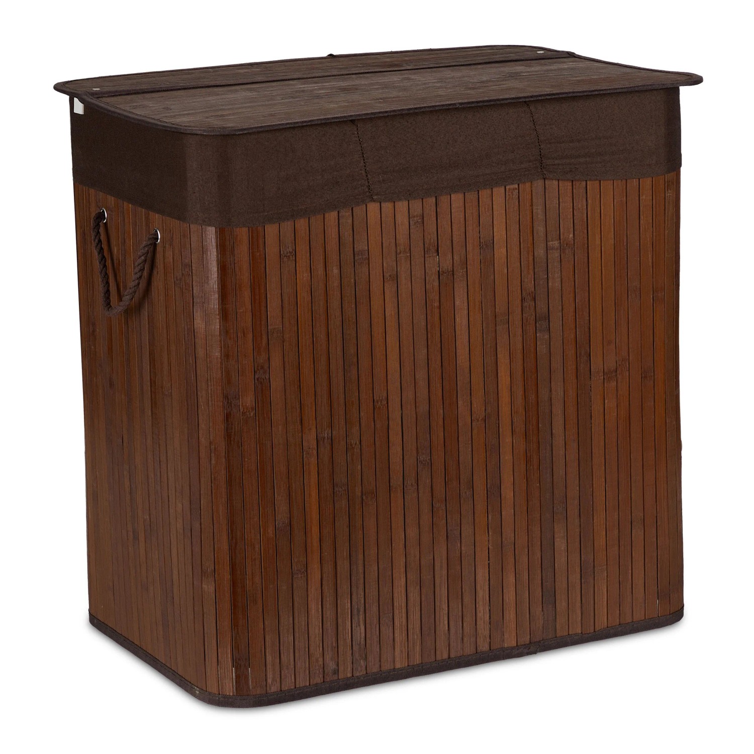 Relaxdays Wäschekorb Bambus Braun 3 Fächer mit Deckel Faltbar 62 x 62,5 x 42,5 cm 3,6 kg