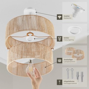 Tectake Deckenleuchte Lignea Lux im Boho-Stil aus Jute, braun, mit Montage-Details.