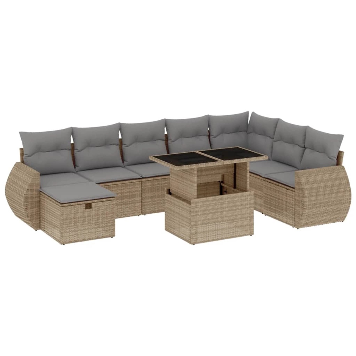 vidaXL 9-Tlg Garten-Sofagarnitur mit Kissen Beige Poly Rattan 3275189 günstig online kaufen