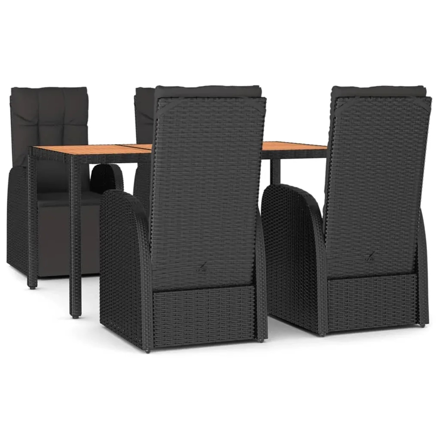 vidaXL 5-Tlg Garten-Essgruppe Schwarz Poly Rattan Massivholz Akazie 3157608