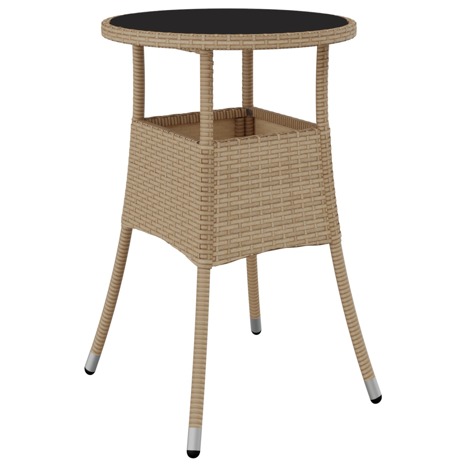 Beige 3-tlg. vidaXL Garten Essgruppe aus Poly Rattan mit Tisch und zwei Stühlen.