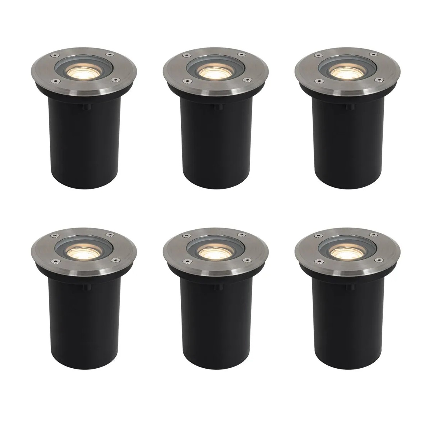 Qazqa Set Mit 6 Modernen Außen BodenSpots Stahl 35 Mm Verstellbar IP65 Delux