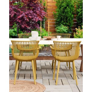 Gelbe Beliani Esszimmerstühle (4er Set) aus Kunststoff für Garten und Essbereich.