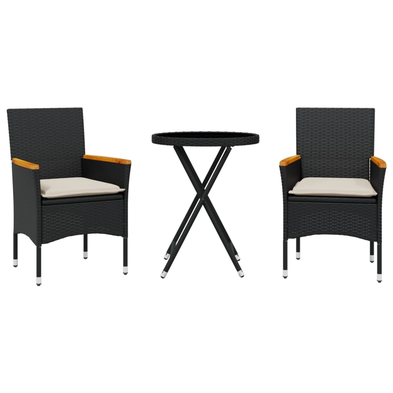 vidaXL 3-Tlg Bistro-Set mit Kissen Schwarz Poly Rattan und Glas 3278753