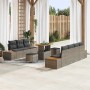 Graues 10-teiliges vidaXL Garten-Sofa-Set aus Poly Rattan mit Tisch und Kissen.