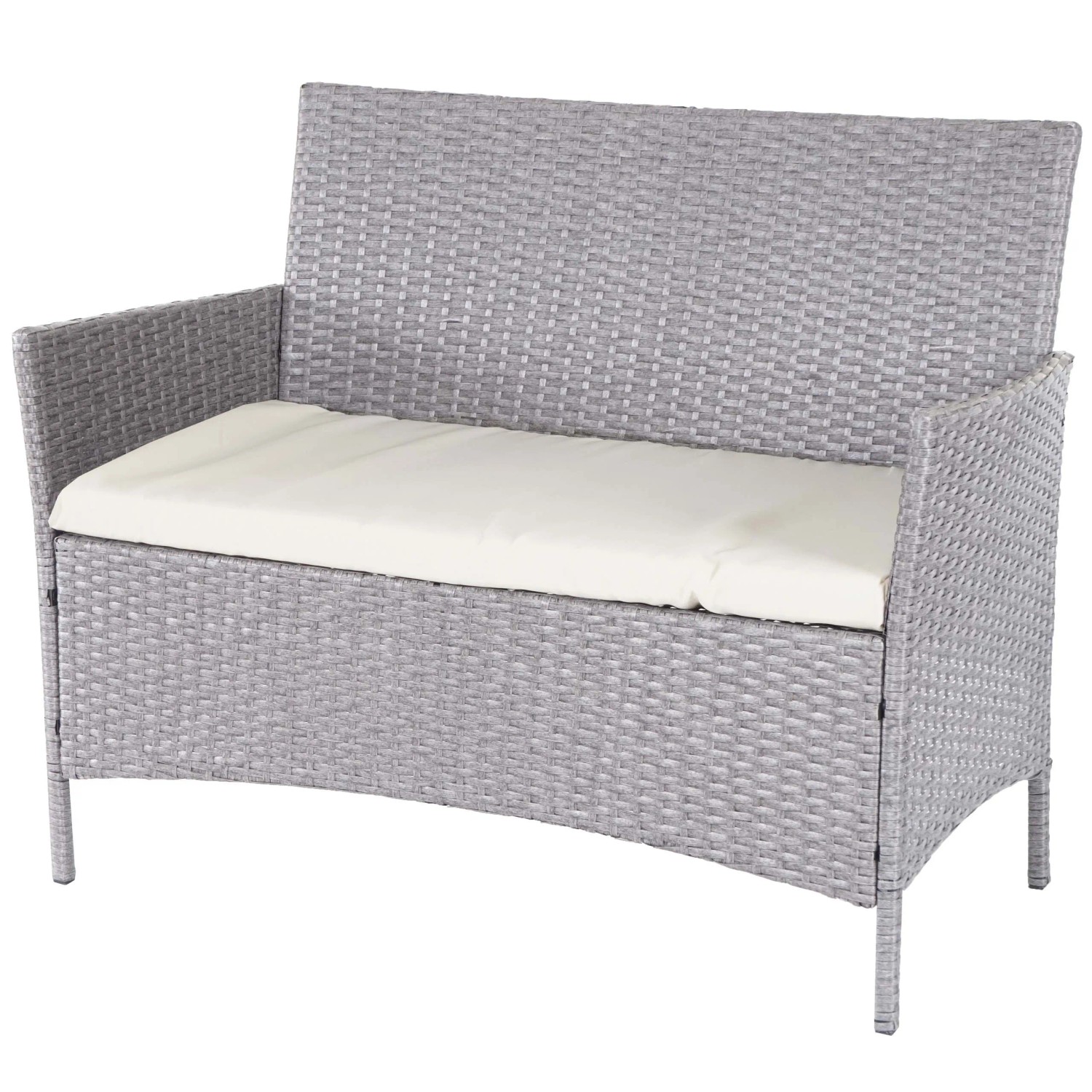 MCW Poly-Rattan Gartenbank Hamar Grau Kissen Creme