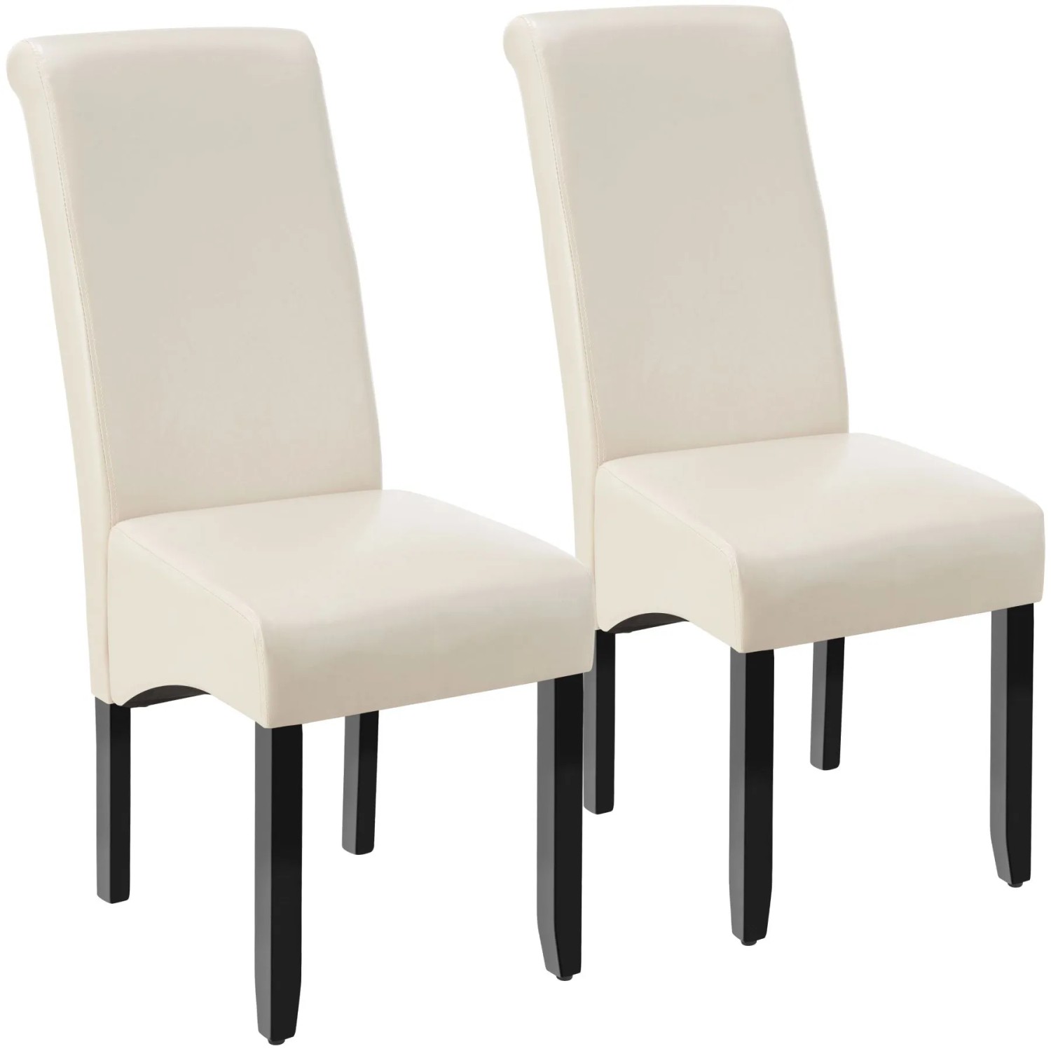 Tectake Esszimmerstuhl  Gepolstert Mit Kunstlederbezug Hohe Rückenlehne 2Er Set 45 x 44 x 106 cm Creme