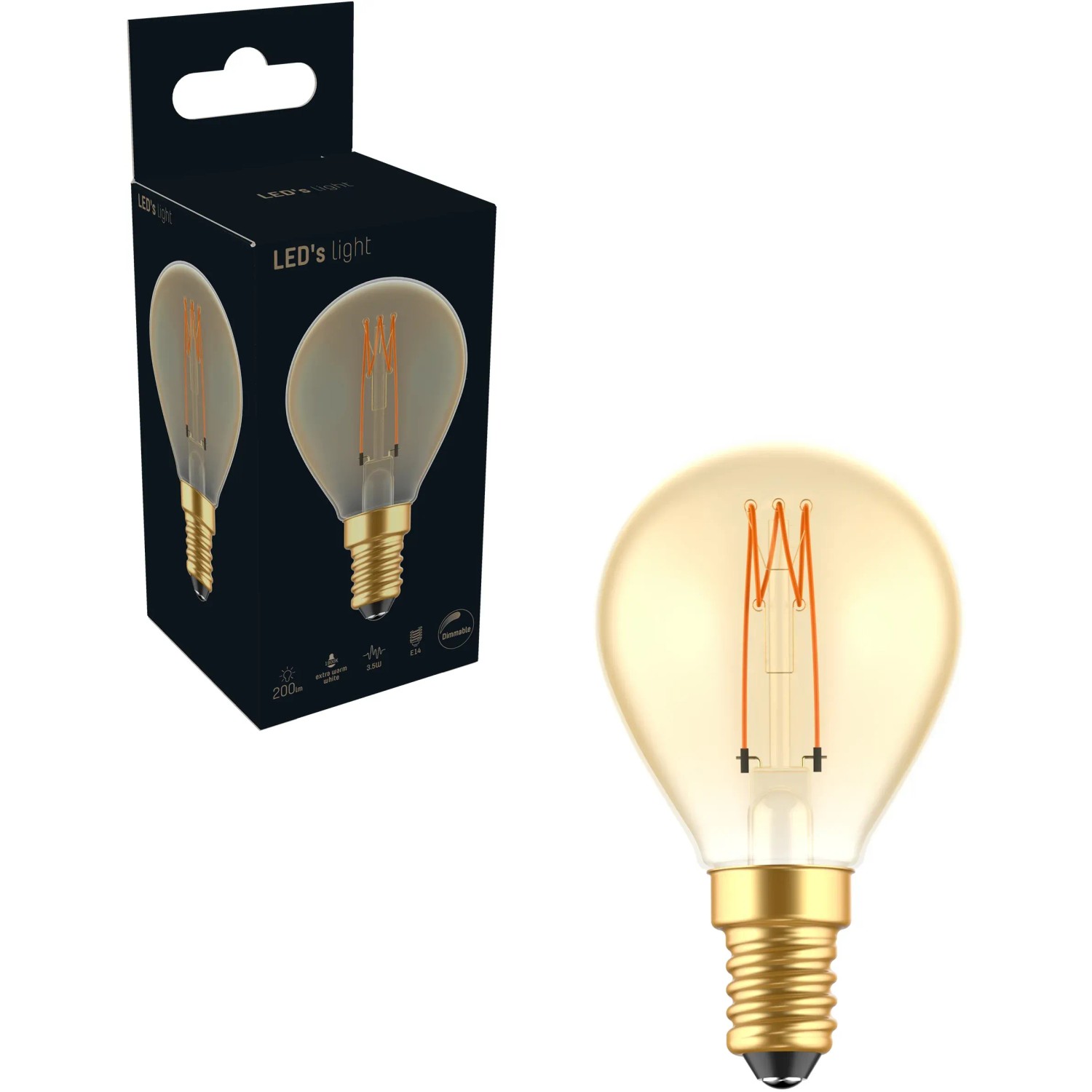 E14 LED-Filament Leuchtmittel Globe G45, 2,5W, warmweiß, mit Verpackung.