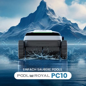 Pool Royal Akku-Poolroboter PC10 bei der Reinigung. Poolsauger mit Raupenantrieb.