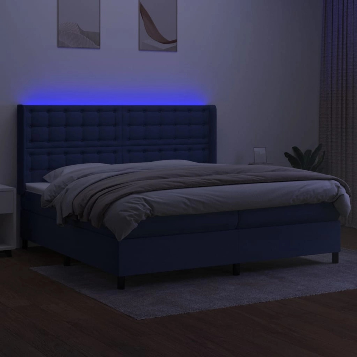 vidaXL Boxspringbett mit Matratze & LED Blau 200x200 cm Stoff 3138667 günstig online kaufen