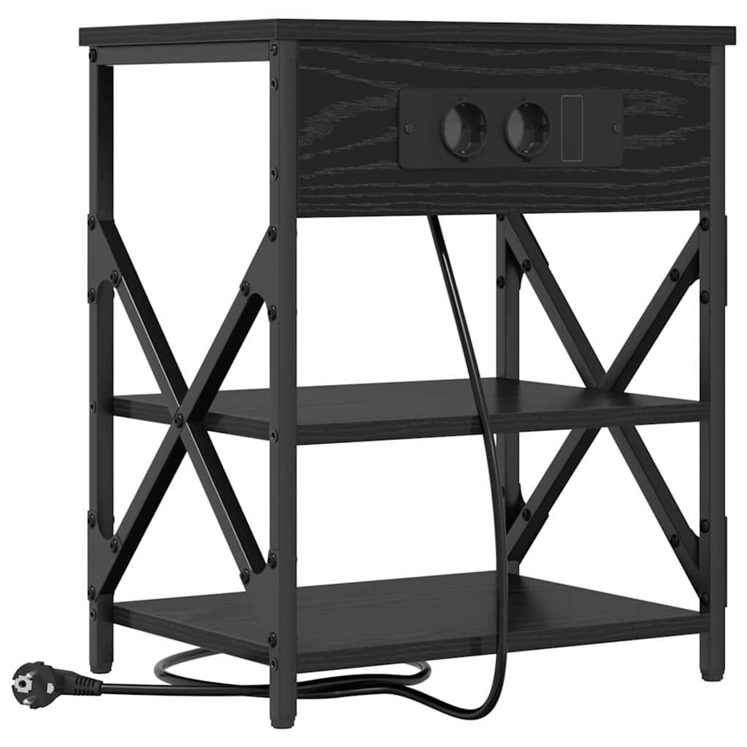 vidaXL Nachttisch mit Ladestation Schwarz Eichen-Optik Holzwerkstoff 859515 günstig online kaufen