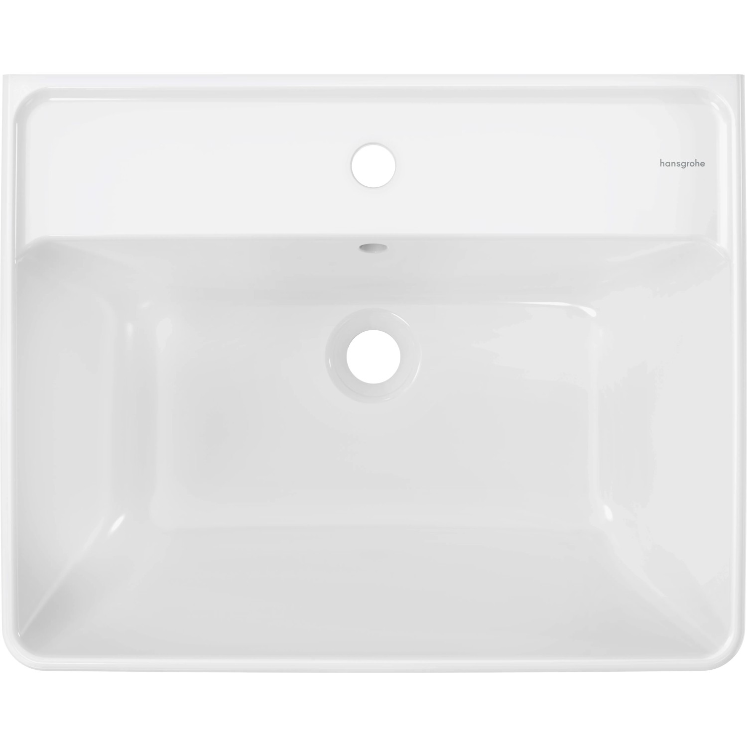 Weißes Hansgrohe Xanuia Q Handwaschbecken, 60x48 cm, mit Hahnloch und Überlauf.