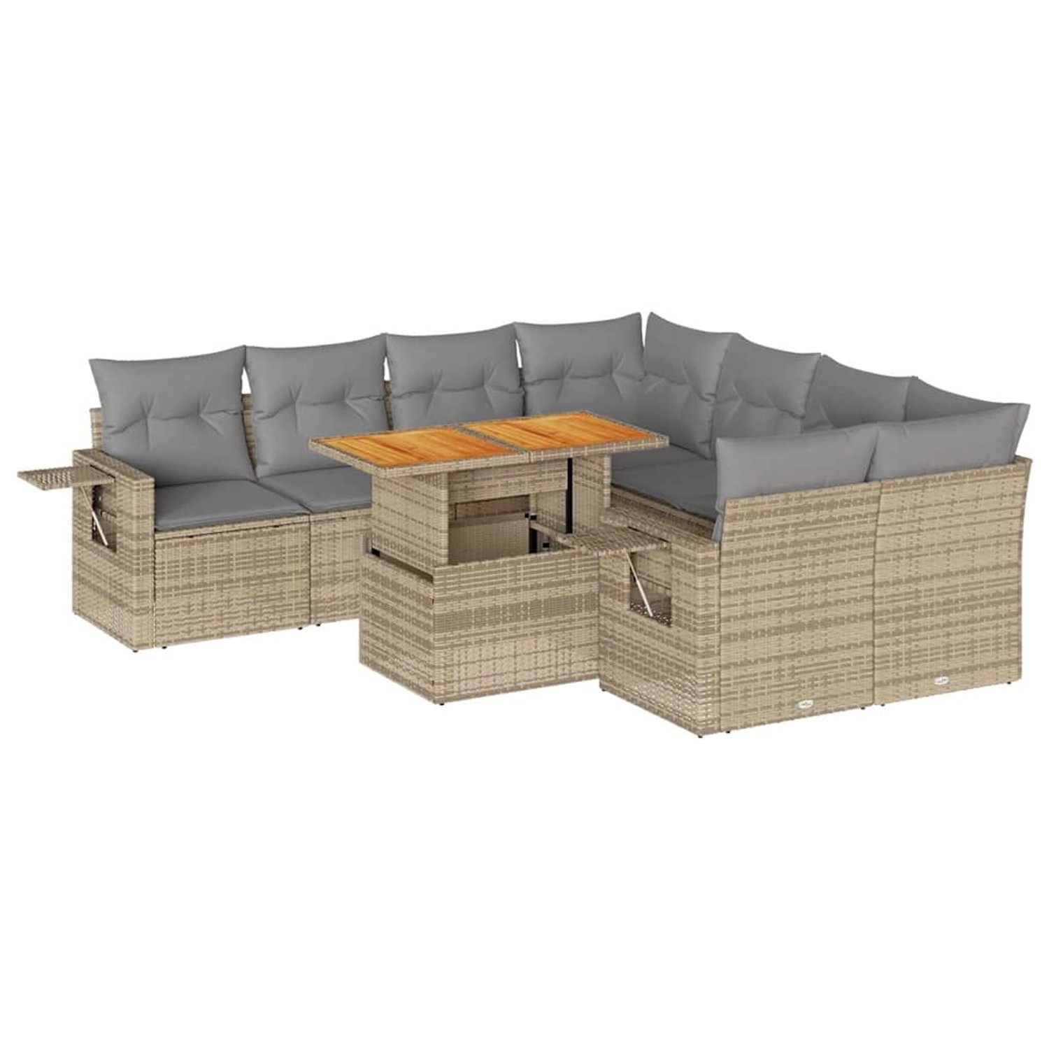 vidaXL 9-Tlg Garten-Sofagarnitur mit Kissen Beige Poly Rattan 3327132 günstig online kaufen