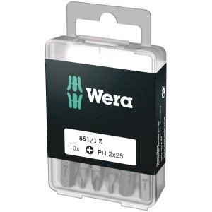 Wera Bit-Box mit 10 Kreuzschlitz-Bits PH2, 25 mm lang, für Schraubarbeiten.