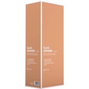 Verpackung der weißen, groben Glasfasertapete, 25x1m, zur Wandgestaltung und Renovierung.