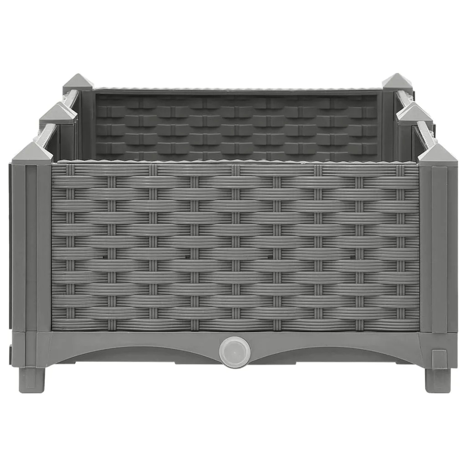 Hellgraues vidaXL Hochbeet (80x40x23 cm) aus Polypropylen mit Rattan-Optik.