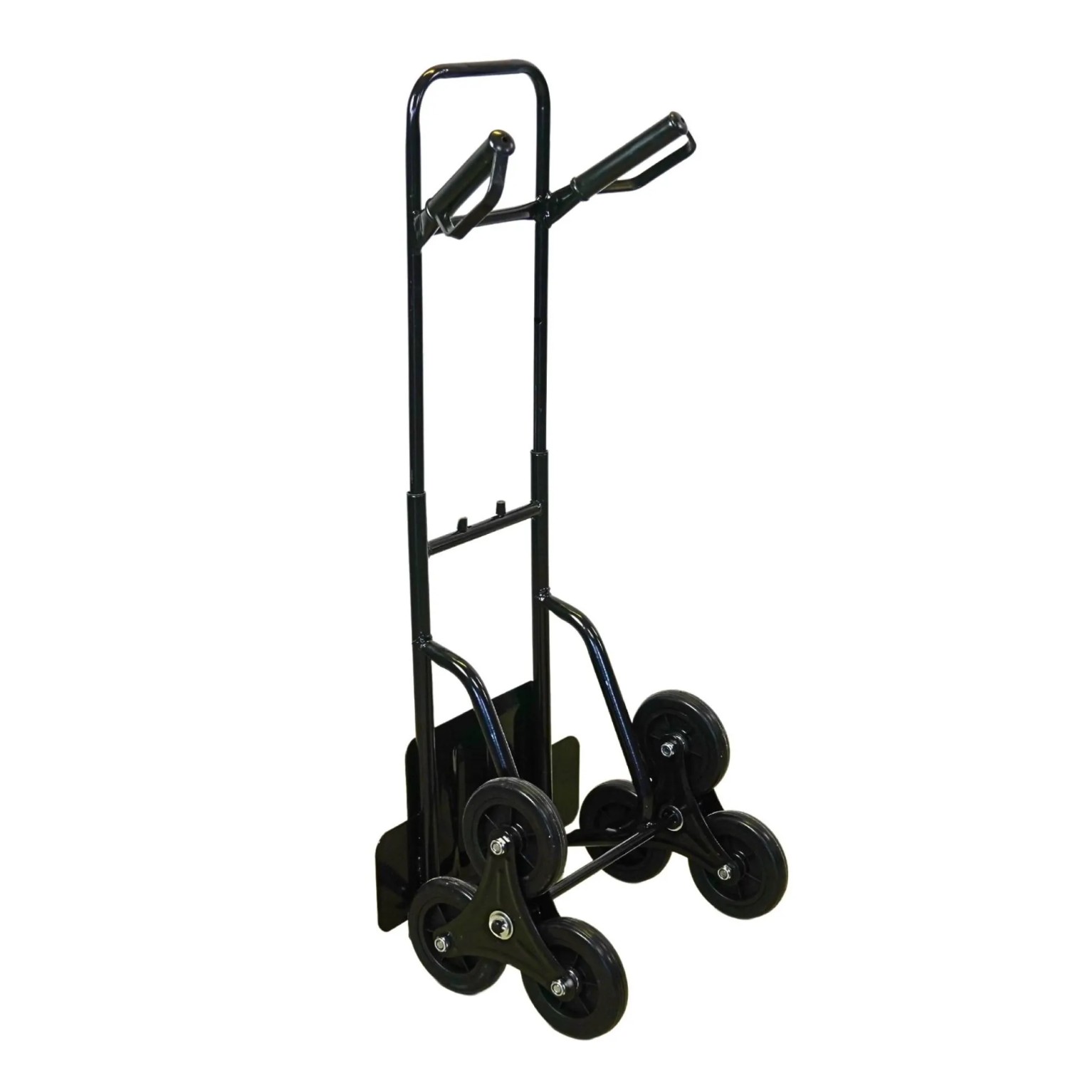 Schwarze PROREGAL Treppensackkarre ODIN mit Hartgummi-Bereifung, ideal für Werkstatt und Transport.