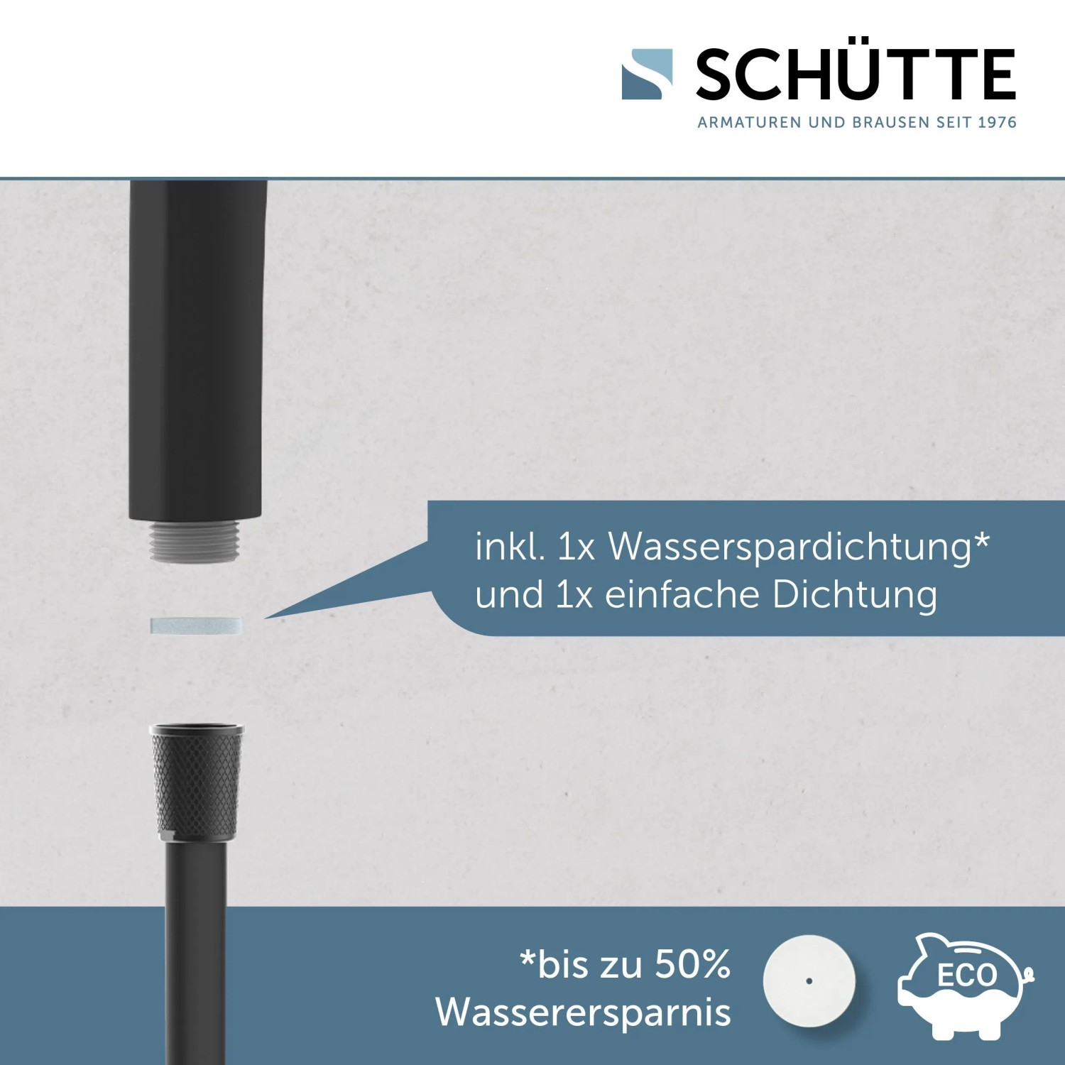 Schütte Handbrause Ravenna, schwarz matt, mit Wasserspardichtung und Dichtung.
