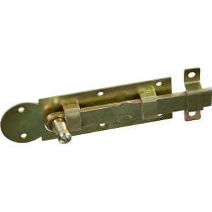 Gelb verzinkter Fensterriegel mit Knopf, 100x30mm, zur Fenstersicherung.