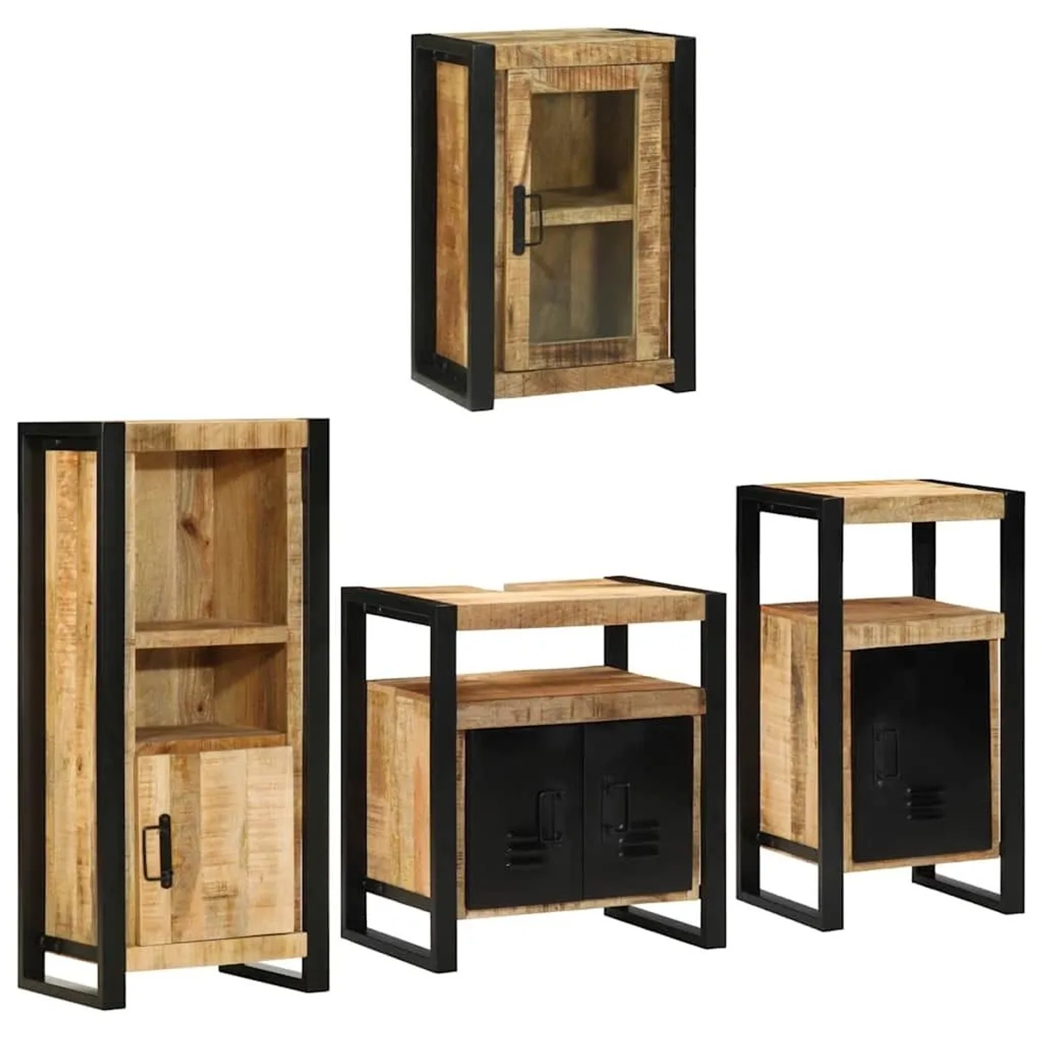 vidaXL Badezimmermöbel-Set Wandmontiert 4 Tlg Braun Massives Mangoholz 3305686