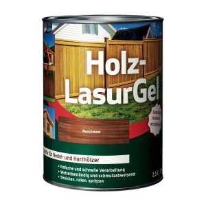 Holzlasur-Gel Nussbaum 2,5l: Holzschutzlasur für Zäune und Holzbauteile im Außenbereich.