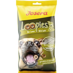 Josera Loopies Hundesnack mit Lamm, 150g Packung. Getreidefreie Hundekekse mit Erbsen und Karotten.