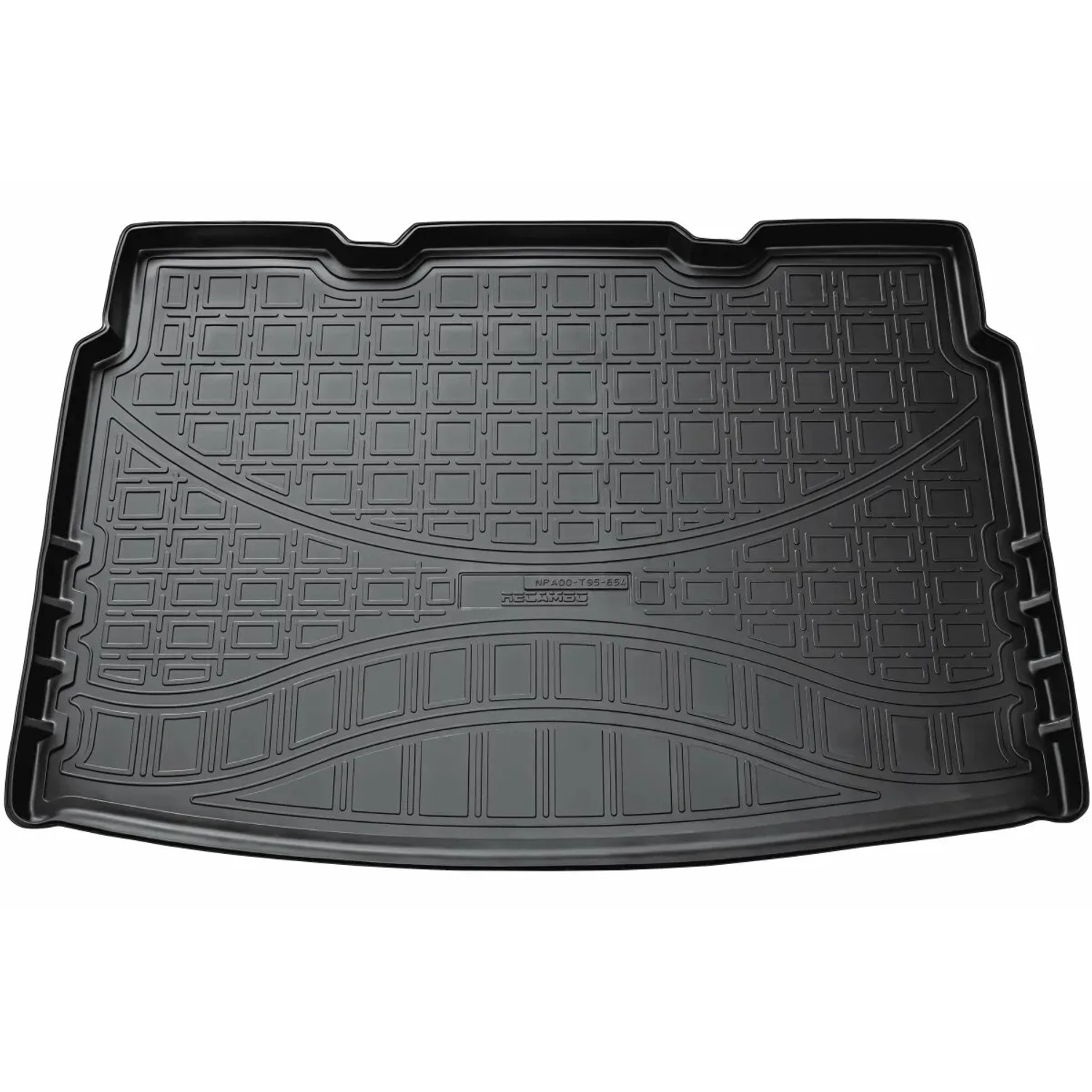 Schwarze Gummi Kofferraumwanne für VW Tiguan II ab 2016 mit Varioboden in tiefer Position.