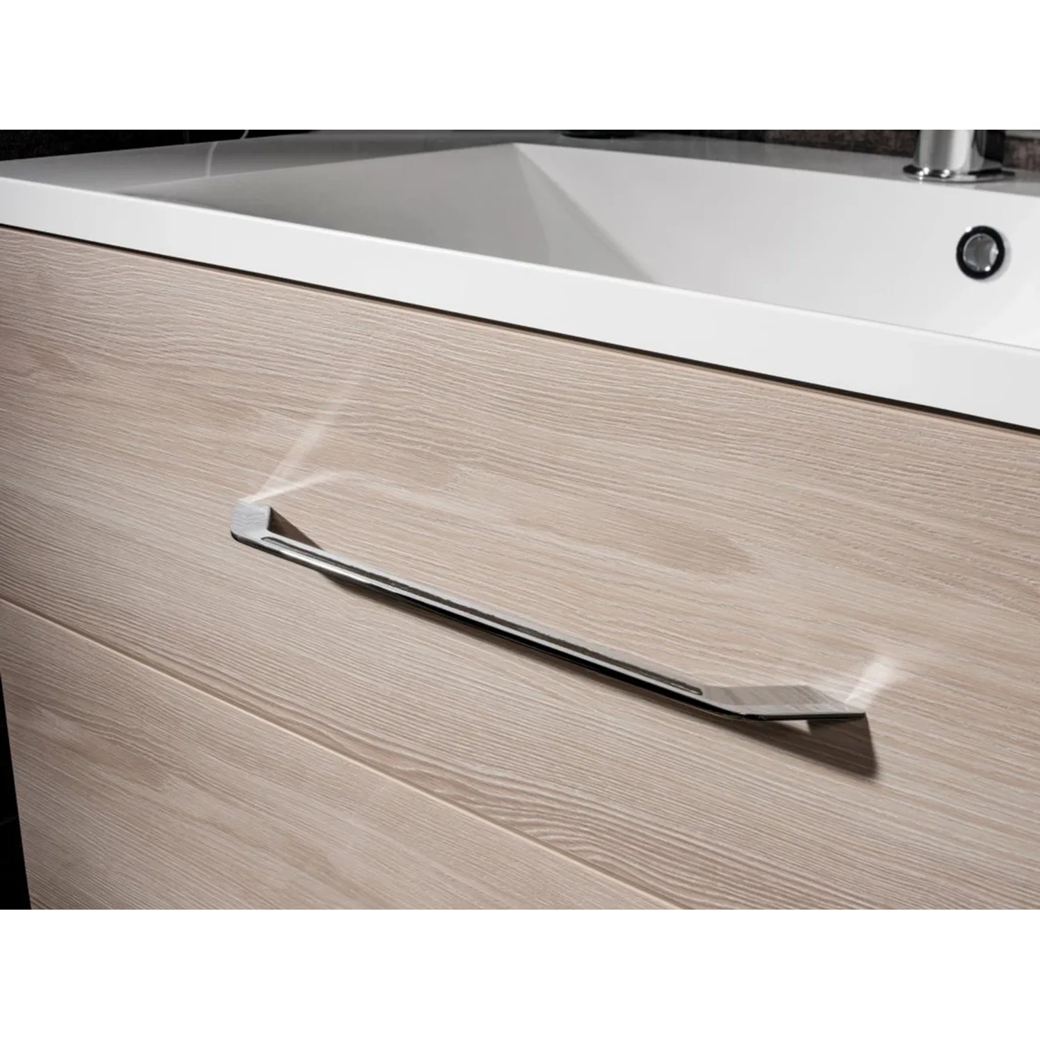 Fackelmann Waschtisch B.clever 60 cm Esche mit Schubladen und chromfarbenen Griffen.