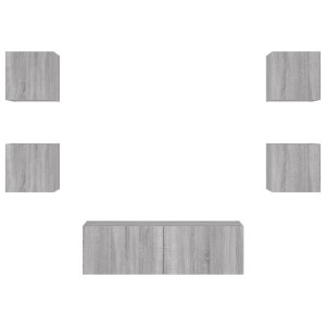 VidaXL 5-tlg. TV-Wohnwand mit LED, Grau Sonoma, Hängeschränke und TV-Schrank