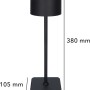 Schwarze, dimmbare LED Tischleuchte mit Akku für Innen & Außen. CCT-Funktion für warmweißes bis kaltweißes Licht.