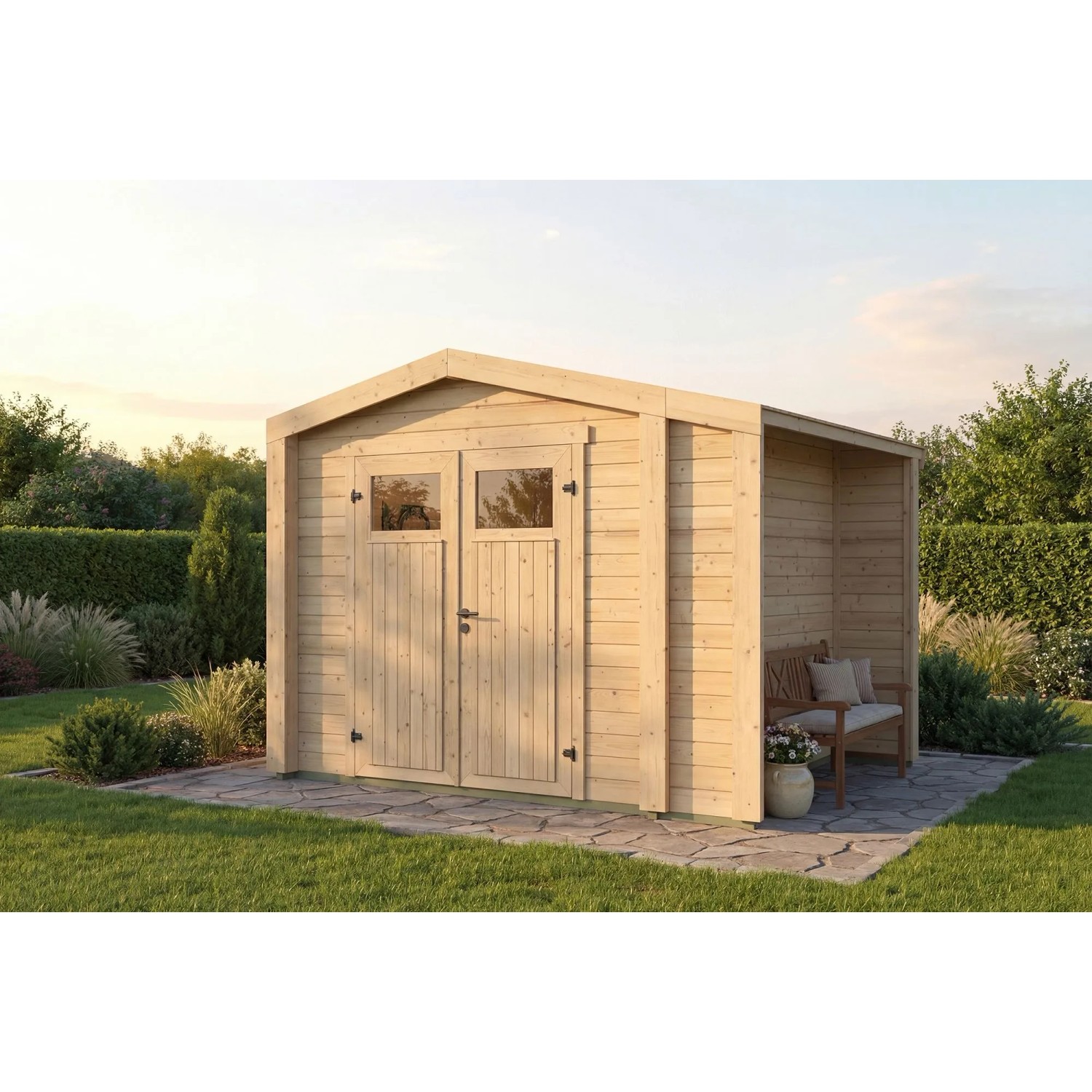 Weka Holz-Gartenhaus Killarney Satteldach Natur Unbehandelt 311 cm x 263 cm