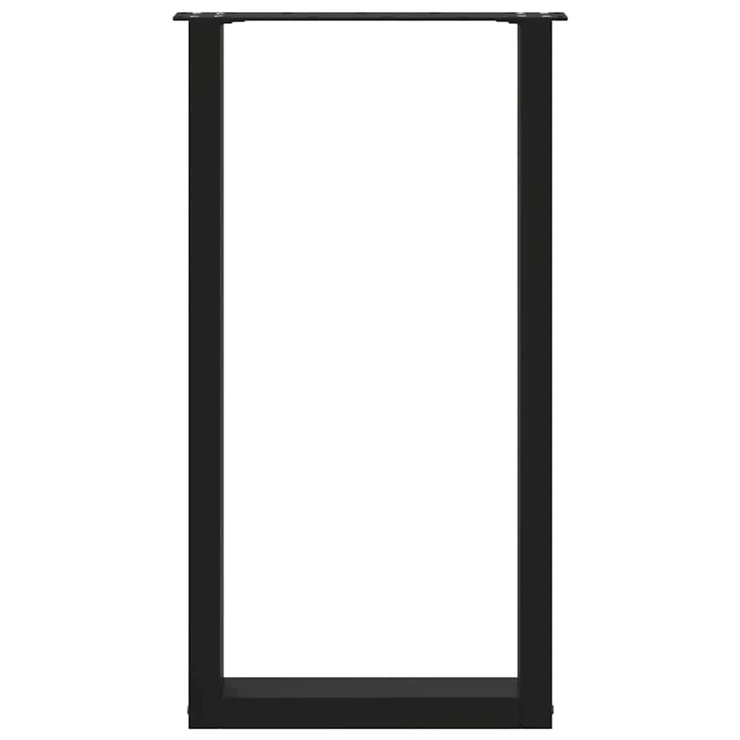 Zwei schwarze U-förmige vidaXL Bartischbeine aus Stahl, 50x90 cm, für DIY-Möbel.
