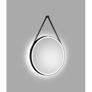 Runder DSK LED-Lichtspiegel Black Vince, Ø 60 cm, mit schwarzem Rahmen und Aufhängung.