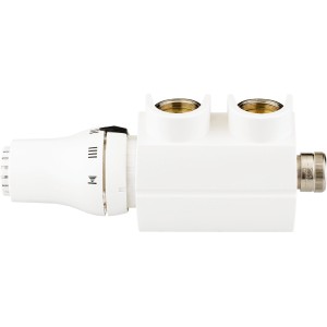 Eck-Anschlussgarnitur für Badheizkörper mit Mittelanschluss.