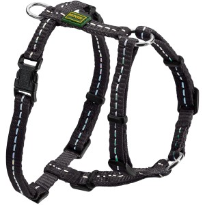 Schwarzes Hunter Hundegeschirr Tripoli XXS-XS aus robustem Nylon mit reflektierenden Streifen.