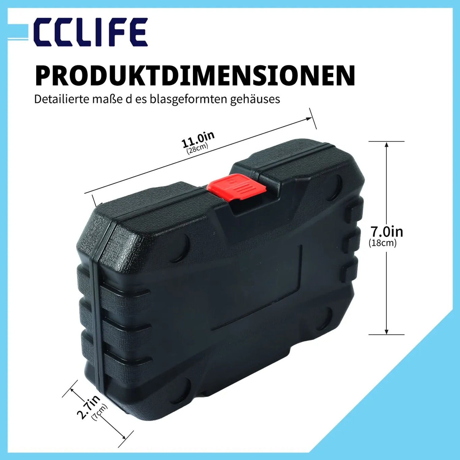 Schwarzer CCLIFE Werkzeugkoffer mit rotem Verschluss, Maße 28x18x7cm, für Bremszylinder Stecknuss Satz 1/2 Zoll.