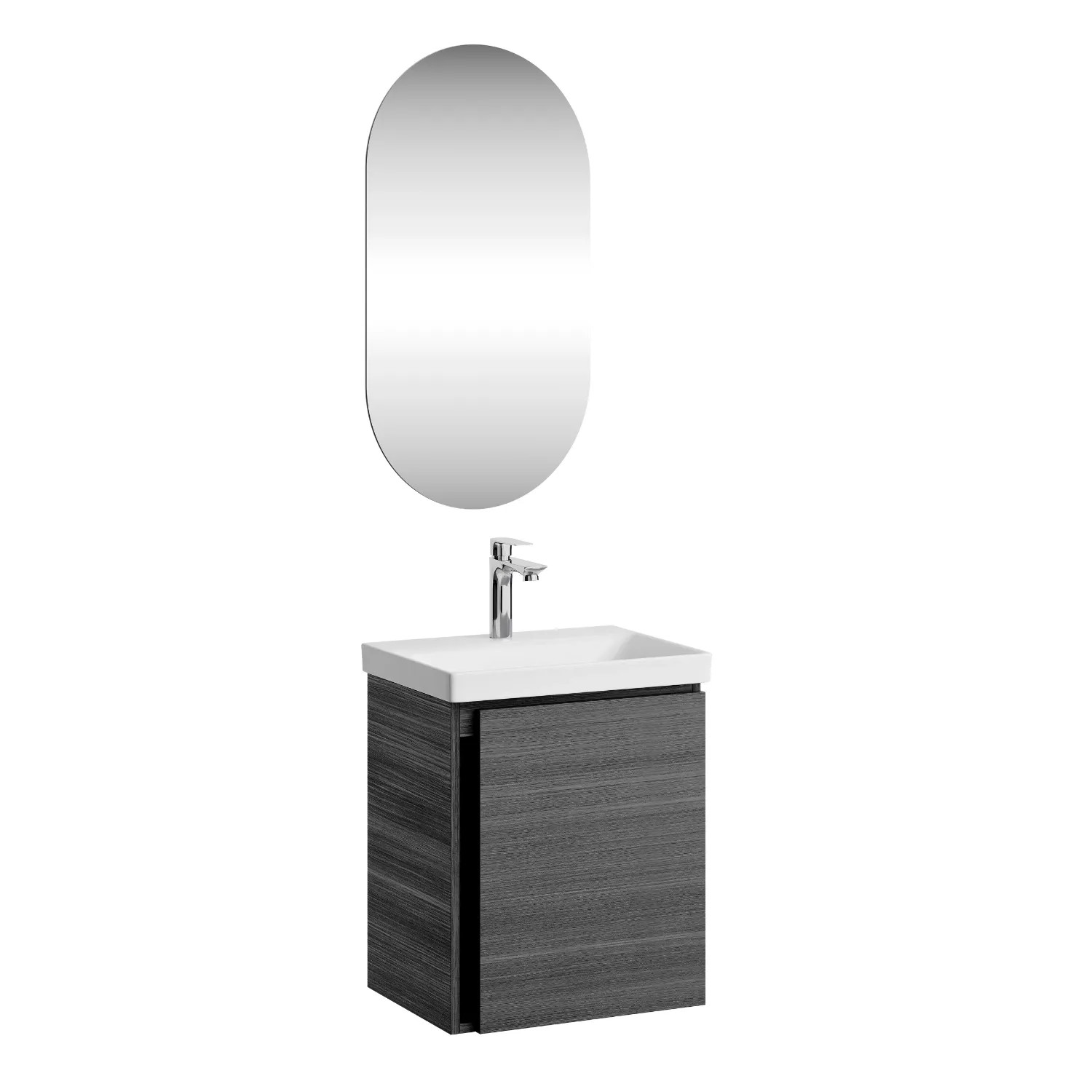 Planetmöbel Badmöbel Set 50 cm Anthrazit mit Keramikwaschbecken Spiegel Soft Close 3 teilig