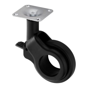 Schwarze SOTECH Design Möbelrolle BONN Ø60 mm mit verzinkter Montageplatte und Bremse für Möbel.