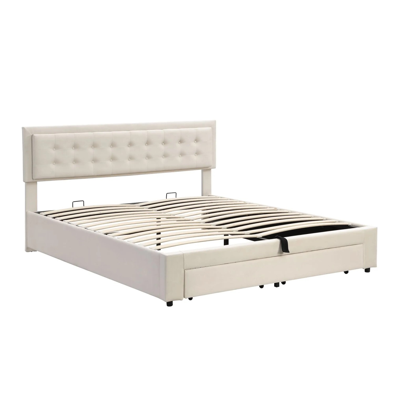 Merax Polsterbett 160x200 mit Schubladen Lattenrost Stauraum Samt Beige