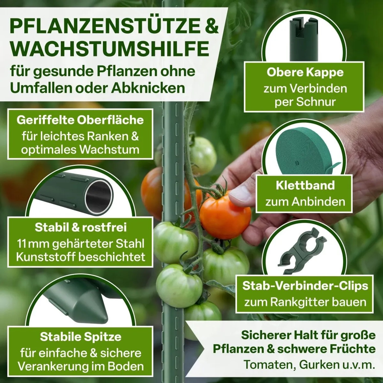 TTL GARDEN Rankstäbe 90cm 15er Set 11mm Kunststoffbeschichtet Pflanzstäbe Rankhilfe Tomatenstab Für Garten Gewächshaus_3